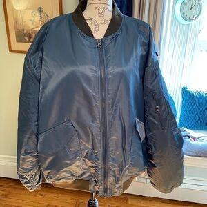 NWT Topshop Oversize Nylon Bomber Jacket Aviator Puffer Jacket Navy Size L